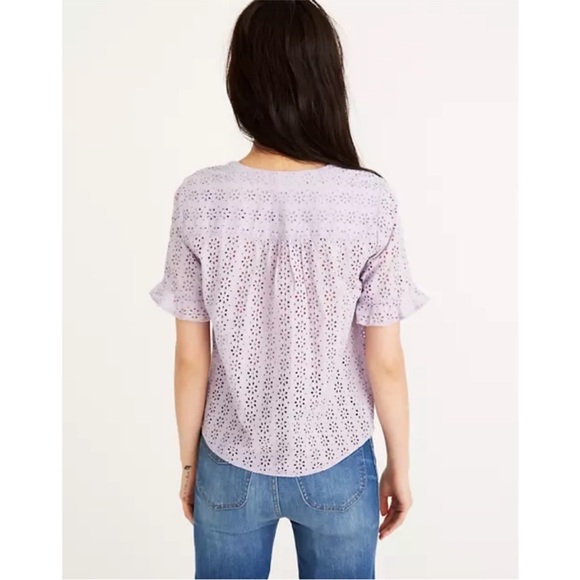 Madewell Eyelet Village Ruffle-Sleeve Shirt in Lilac Purple Xl Extra Large - Picture 2 of 9